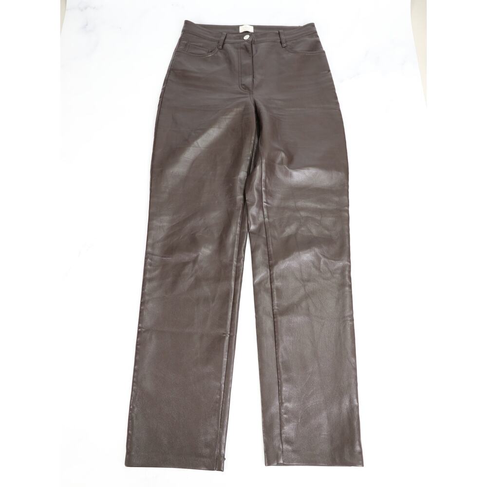 Wilfred Melina Pant Brown 6 Aritzia Faux Leather High Rise Straight Leg Vegan
